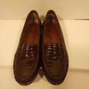 SAS Brown Leather Loafers with Textured Design
